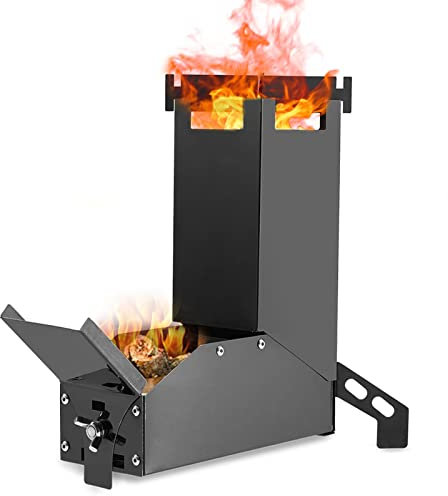 Raketenofen Tragbar Holzofen Camping Tragbar Raketenherd Holzvergaser Outdoor Campingkocher Edelstahl Winddicht für BBQ Picknick Wandern Camping,Black,29.5x1.5cm