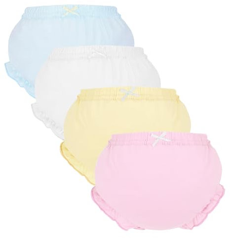 Höschen Packung mit 4 Baby Unterwäsche Kleinkinder Windelhosen Unterwäsch, Komfort Elegant Uni-Farbe mit Prinzessin Rüschen Unterhose Unterwäsche für Baby Mädchen