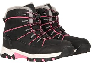 Mountain Warehouse Comet Kids Waterproof Snowboots -Warm Faux Fur Shoes, High Traction Outsole - Ideal for Cold Weather, Walking Jet Black Junior Shoe Size 4