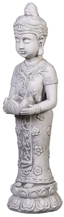 gartendekoparadies.de Schmaler stehender Buddha, Steinfigur, H. 50 cm, 6 kg, Grau, frostsicher aus Steinguss für Außenbereich