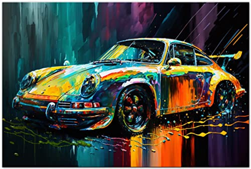 Printonia Leinwand-bild 120x80cm Porsche 911 Abstrakt Art Sportwagen Automobil Bilder Deko Dekoration Wandbild Kunstdruck