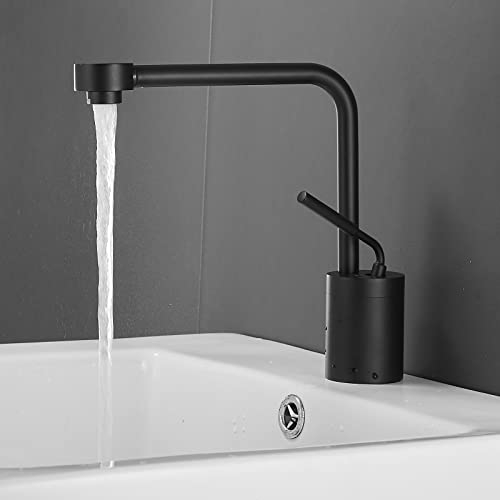 Leekayer Waschtischarmaturen Bad Waschbecken Wasserhahn Hohe Körper Schwarz Schwanenhals Einhand Einlochmontage Messing