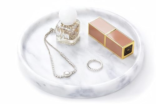 SIPARUI Marble Bathroom Vanity Tray,7.1 X 7.1 Inch Natural Marble Storage Tray,for Bathroom Sink,Kitchen Storage,Dresser,Decorative,Jewellery Tray.No Mould and No Odour(White)