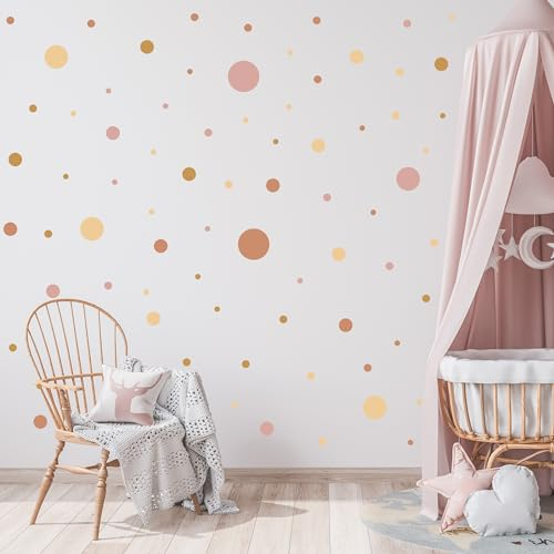 Muralo - Wandtattoo Kinderzimmer Mädchen, Klebe-Punkte Bunt 150 Stück - Wandsticker Wanddeko Babyzimmer, Wandaufkleber Deko Kreise Set, Dots- Br. 60cm x Hö. 30cm