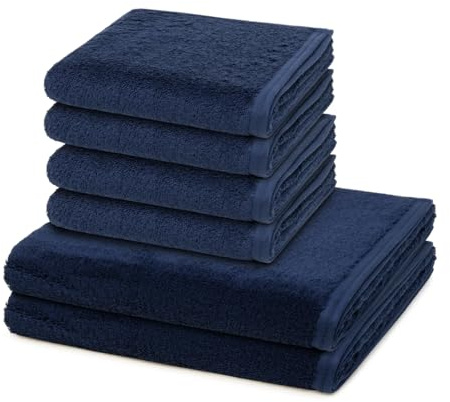 Vossen - 6 teiliges Frottier-Set - Vegan Life (4 X Handtuch 2 X Duschtuch im Set) - 580 g/m2 - Baumwolle - Frottee - saugstark - weich und flauschig - Marine