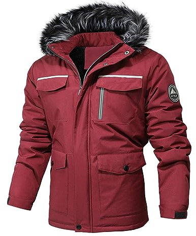 Didadihu Arbeitsjacke Herren Winter, Gefüttert Winterjacke College Arbeitsjacke Winter Jacket Dicke Coole Skijacke Jagdjacke Warnjacke 3xl Ski,Rot,L
