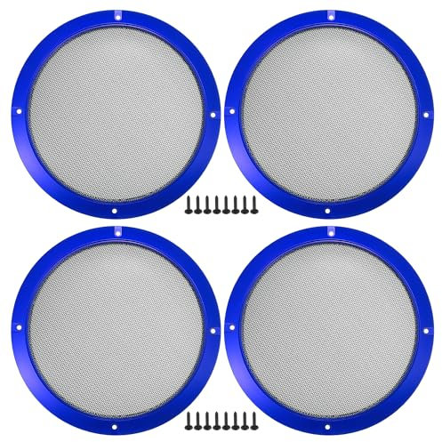 X AUTOHAUX 8 Car Speaker Grills Cover Mesh Round with Screws Blue - 4 Pcs
