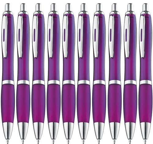 ZENSCRIBE® Ergonomische Kugelschreiber 50 Stück, Premium Kugelschreiber Set Hochwertig, Rutschfester Kulli für einfaches & weiches Schreiben, Blauschreibender Kugelschreiber Lila