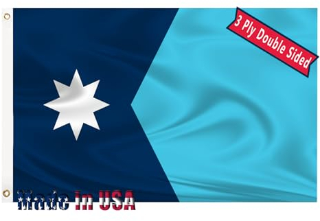 Doppelseitige Minnesota-Staatsflagge, 3 x 5 MN, für den Außenbereich, 3 Schichten Polyester, Minnesota-Flaggen, Nähen, 4 Reihen Faden, mit strapazierfähigem Segeltuchkopf und Messingösen,