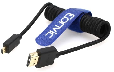 Eonvic 2.1 HDMI-Spiralkabel, 8 K, Micro-HDMI auf HDMI, High-Speed, geflochten, 1,2 m dehnbar, für HDSLR-Kameras, TV, PC, Laptop, MacBook, Monitor