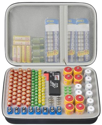 Battery Organizer Storage Holder Case Box with Tester Checker BT-168. Holds 225 Batteries AA AAA C D Cell 9V 3V Lithium (Grey, Large)