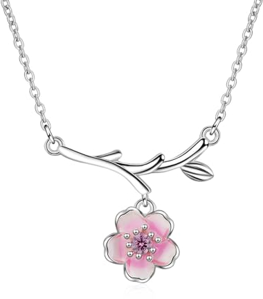 Collier de Fleurs de Cerisier, Collier avec Pendentif Fleur de Cerisier, Collier pour Femme, Collier Pendentif Fleurs de Cerisier, Mode Tempérament Fleurs de Cerisier Pendentif Clavicule Collier