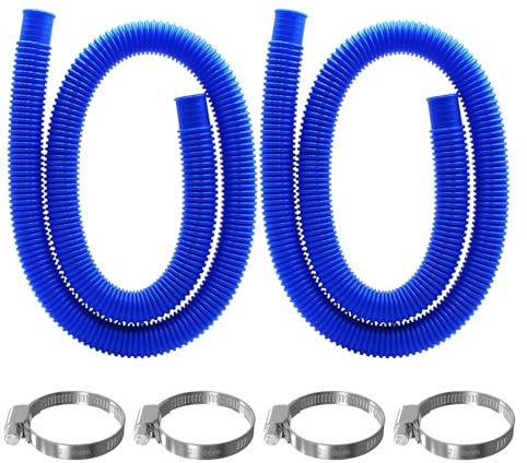 Piuluvor® 2 Piezas Manguera de Piscina de 32 mm, Manguera de PE de 1,5 m, Manguera de Bomba, Manguera de Drenaje Flexible con 4 Abrazaderas de Manguera para Bomba de Piscina, Lavadora (Azul)