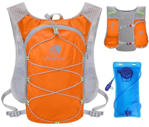 Outplea Sac à Dos Hydratation Marathoner avec Poche à Eau 2 L, Gilet Hydratation Running Ultraléger, Sac Eau Running de Camping Randonnée Trail Sport, Orange