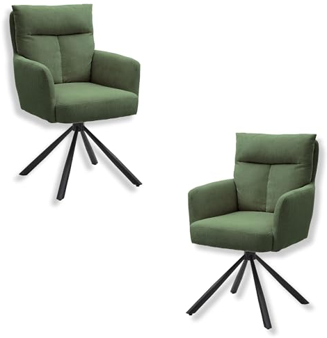 Sofia Esszimmerstühle 2er Set mit schwarzem Metallgestell und Cord Bezug, Grün - Bequeme Stühle für Esszimmer & Wohnzimmer - 60 x 93 x 67 cm (B/H/T)