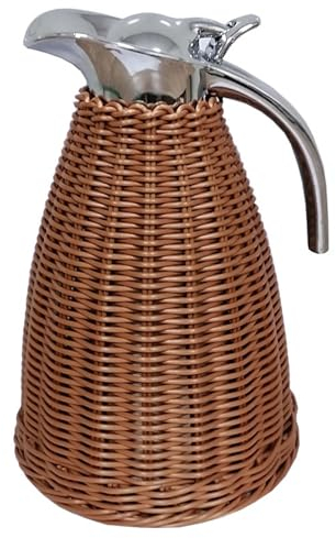Carafe Thermique à Café En Acier Inoxydable, Pichet Thermique En Rotin, Isolation Sous Vide à Double Paroi De 1,5 Litre/50 Oz, Chaleur De 12 Heures Et Rétention De Froid De 24 Heures(Color:Café)