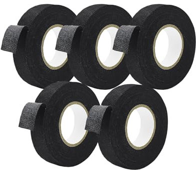 DeJivsin 5 unidades de cinta aislante de 15 m x 19 mm, color negro, cinta adhesiva textil para arnés de cables, cinta adhesiva autoadhesiva, resistente al calor, para coche, hogar, cable eléctrico,