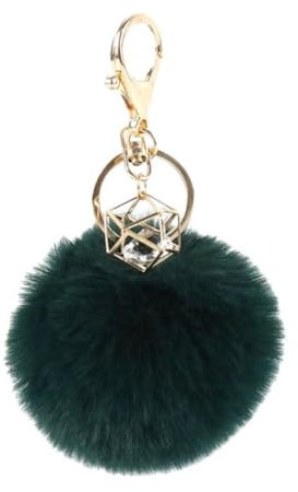 Wisafory Pompons Schlüsselanhänger mit Strass Kunstfell Taschenanhänger Flauschigen Plüsch Ball Keychain Schlüsselbund Bommel Anhänger Schlüsselring für Handtasche Schlüssel Dunkelgrün 6cm