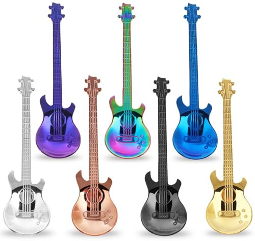 7PCS Guitar Coffee Teaspoons, Stainless Steel Musical Coffee Gifts for Man, Cute Tea Spoons Set for Stirring Dessert Jam Ice Cream Coffee Spoon