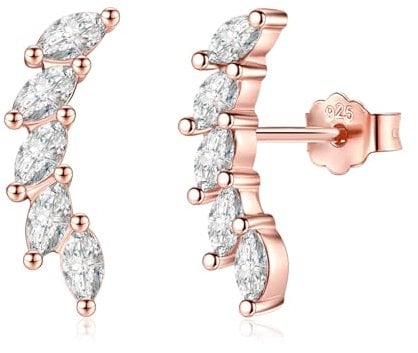 VYYU Rose Gold Stud Earrings for Women - Sterling Silver Cubic Zirconia Leaf Climber Hypoallergenic Earrings | Christmas Birthday Bridesmaid Wedding Gift Jewelry