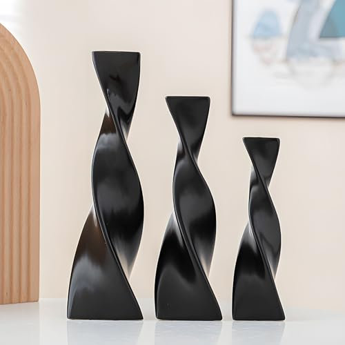 BAOHUAHU Keramik vase,vasen deko,tischdeko,DREI Stück geometrische Vase Set, dekorative Vase, passend für Tischdekoration/Hochzeit Tischdekoration, Home Office Dekoration (schwarz)