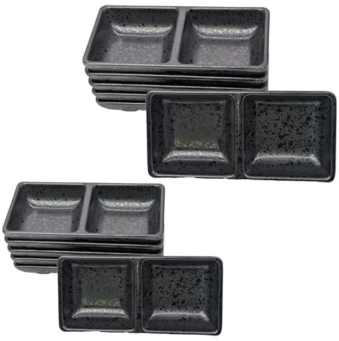 Muvell - Juego de 12 cuencos para salsas dobles de melamina, color negro, tamaño: 15 x 7,5 x 2,7 cm, 120 ml, diseño: gotas, cuencos para salsas, cuencos de salsa, cuenco para barbacoa, vajilla de