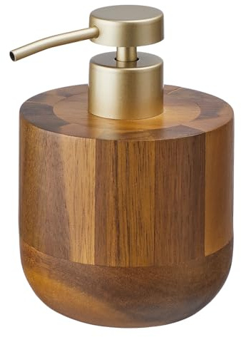 BUTLERS Seifenspender 13 cm Akazienholz - Acacia - Edelstahlpumpe | Farbe Braun - Flüssigseifenspender für Bad & Küche - Lotionspender zum Nachfüllen - Natürliche Maserung