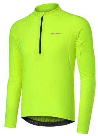 BERGRISAR Halb-Reißverschluss Radtrikot Fahrradtrikot für Herren Langarm MTB Mountainbike Trikots Loose-fit Neongrün Mittel