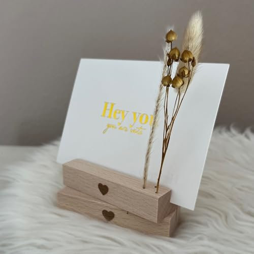 DwieDeko® Kartenhalter Holz 2er Set Herz – Trockenblumen Deko - Fotogeschenke beste Freundin - Geschenke für Frauen - Tischkartenhalter für Affirmationskarten - Danke Geburtstag Erwachsene o. Kinder