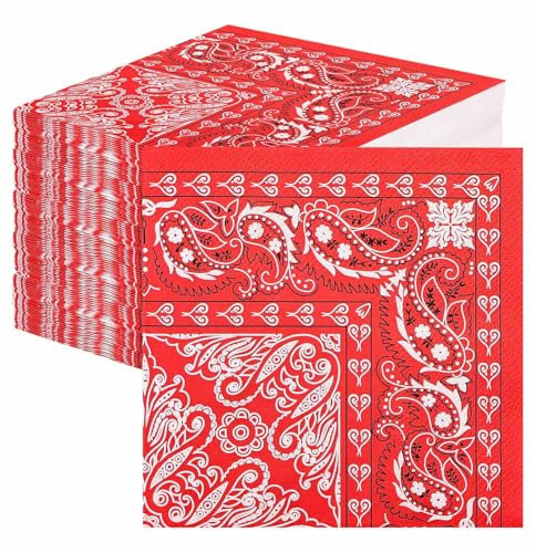 Cocktail-Servietten, 3-lagig, rot, Cowboy-Thema, Einweg-Servietten, gefaltet, 12,7 x 12,7 cm, Papierservietten für Geburtstagspartys mit Western-Cowboy-Thema, 50 Stück