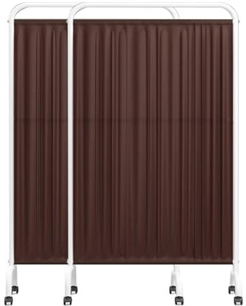 Mobiler Medizinischer Sichtschutz, 2 Paneele, 180 cm Hoher Rollbarer Raumteiler mit Bremsrädern, für Krankenhäuser, Kliniken und Pflegeheime(Brown)