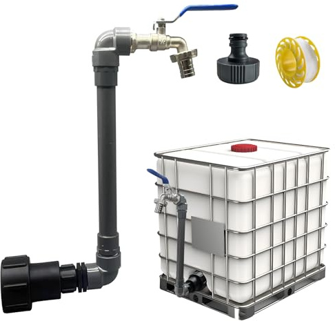 Ibc Tank Zubehör, IBC Adapter mit Schwanenhals Messing Wasserhahn 3/4 Auslaufhahn| Kugelhahn 1/2 Zoll für 1000L Regenwassertank, IBC Container (Schwanenhals)
