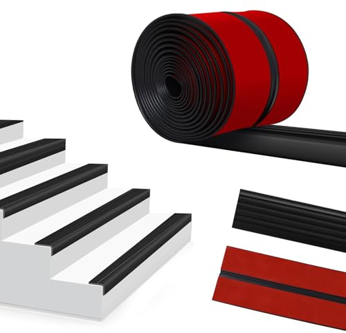 Storystore Treppenkantenprofil Selbstklebend 12m, Treppenkanten Antirutsch Rutschfeste Flexible Gummistufen Kantenleiste Treppenstufe Treppenkantenschutz für Außen und Innenbereich (Schwarz)