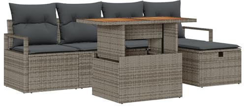 vidaXL Garten-Sofa-Set 6 pcs Grau Poly-Rattan, Garten und Terrasse, rechteckige Lounge-Gruppe, modernes Sofa, haltbare Couch, gemütliche Sitzgelegenheit