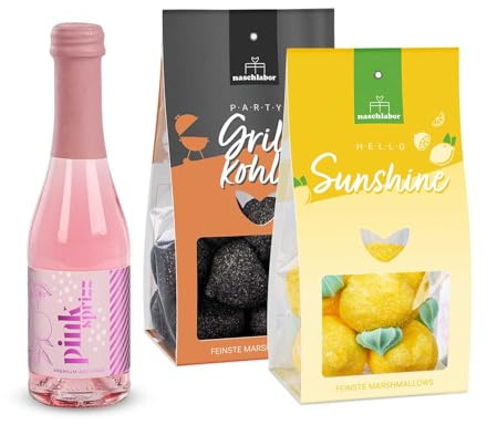 3er-Set Grillparty Mix | Süße Überraschung für Sommerpartys | Saure Marshmallows und fruchtiger Pink Sprizz | Perfekt für Grillabende und Lagerfeuer | Zitronen- und Grillkohle Marshmallows