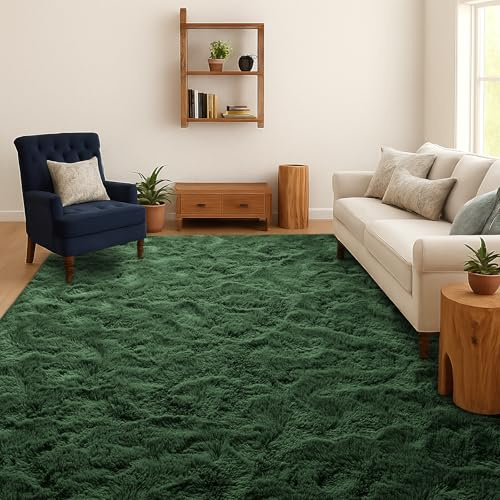 SOANNY Teppich Wohnzimmer Waschbar Anti-Rutsch 240x300 cm, Waldgrün | Hochflor, Langflor, Shaggy, Flauschig, Weich, Einfarbig, Pflegeleicht, Groß, Für Wohnzimmer Schlafzimmer Kinderzimmer Büro