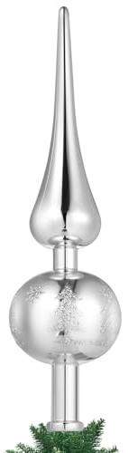 NUOBESTY Christmas Tree Topper, 1pc Silver Vintage Tree Topper Plastic Final Shiny Xmas Trees Toppers Ornament for Christmas Holiday Decoration