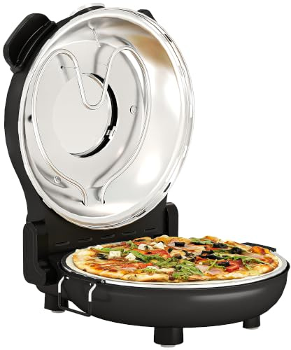 HOMCOM Pizzaofen elektrisch 430 ℃ 1200 Watt 30cm Steinplatte Schwarz | Pizzabäcker, Timer, Sichtfenster, Überhitzungsschutz, Pizza Ofen, Pizzaschieber, Pizzastein