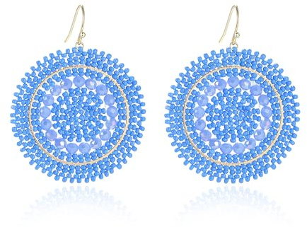 Ohrringe Blau Hängend Strand für Damen, Kristalle Glasperlen, Groß Baumelnd Handgefertigt Bohemia Statement Ohrringe Sommer