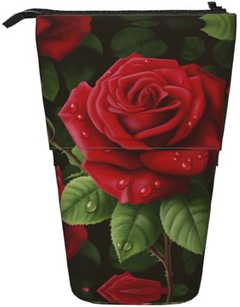 Red Rose 2 Vertikales einziehbares Federmäppchen, einfach zu bedienen, verstellbare Größe nach Bedarf, Schwarz , Einheitsgröße, Schulranzen
