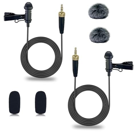 SEYUGOPTI 2 Lavalier Lapel Microphone pour Sennheiser Émetteur sans Fil, Omnidirectionnel Micro Filaire 3,5 mm Revers TRS pour Youtube Interview Podcast 1.5M