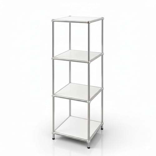 Floordirekt Regal, 4-stufiges Metallregal - Weiß, Chrom, 95x30x30 cm - Modulares Stecksystem im modernen Design, Metall Regal für Wohnzimmer, Büro, Flur - Bücherregal Concept Epure MK-005