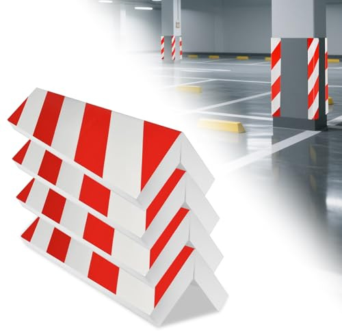 4 Stück Kantenschutz Garage Wandschutz Selbstklebend, Selbstklebender Anfahrschutz für Garage | Robustes Eckschutzprofil mit Warnstreifen | Kantenschutz für Garagenwand, Türen & Ecken (Rot/Weiß)