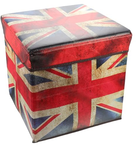 FOMIYES Klappbarer Aufbewahrungshocker im Union Jack Design Retro Hocker mit Stauraum Kompakt und Tragbar für Wohnzimmer und Schlafzimmer