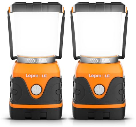 LE Campinglampe Batteriebetrieben 1000LM, 4 Leuchtmodi, Orange, 2 Stück | UltraHell 4 Leuchtmodi Dimmbar Suchscheinwerfer, Notfallleuchte für Stromausfällen, Wandern, Notfall, Ausfälle und so weiter