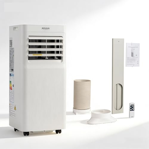 ROVSUN Condizionatore Portatile, Classe di Efficienza Energetica A, Pinguino Condizionatore 4 in 1, < 65 dB, Timer 24 ore, Ruote 360°, 3 Metodi di Controllo, Bianco, 30,5 x 29 x 67,5cm (9000, BTU)