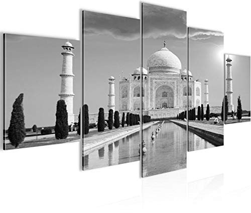 Runa Art Wandbilder Taj Mahal Indien 5 Teilig Bild auf Vlies Leinwand Deko Wohnzimmer Schlafzimmer Panorama Schwarz Weiss 600552c