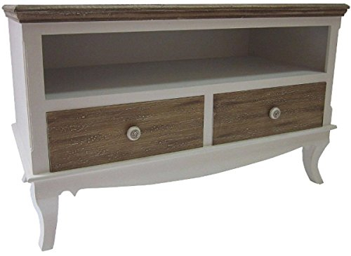 Casa Padrino Landhausstil Fernsehschrank Weiß/Braun 100 x 42 x H. 61 cm - Handgefertigter Wohnzimmer TV Schrank im Landhausstil