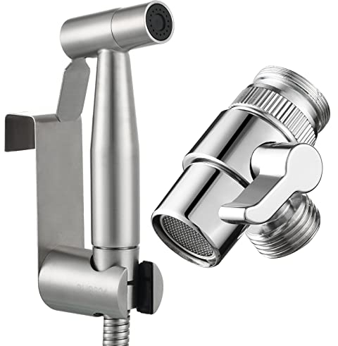 Tecmolog Kit Ducha de Lavabo Acero Inoxidable Ducha Bidet Portatil para WC Mano Grifos de Bidé Shattaf con Soporte Ducha, Valvula Desviadora y Manguera Ducha 2m, WS024F7