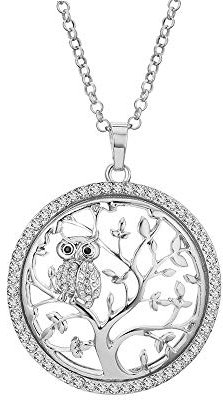 Collana per donna Collana per albero della vita Collana con ciondolo per donna gufo per ragazza Collana lunga in oro con ciondolo CZ (Argento)